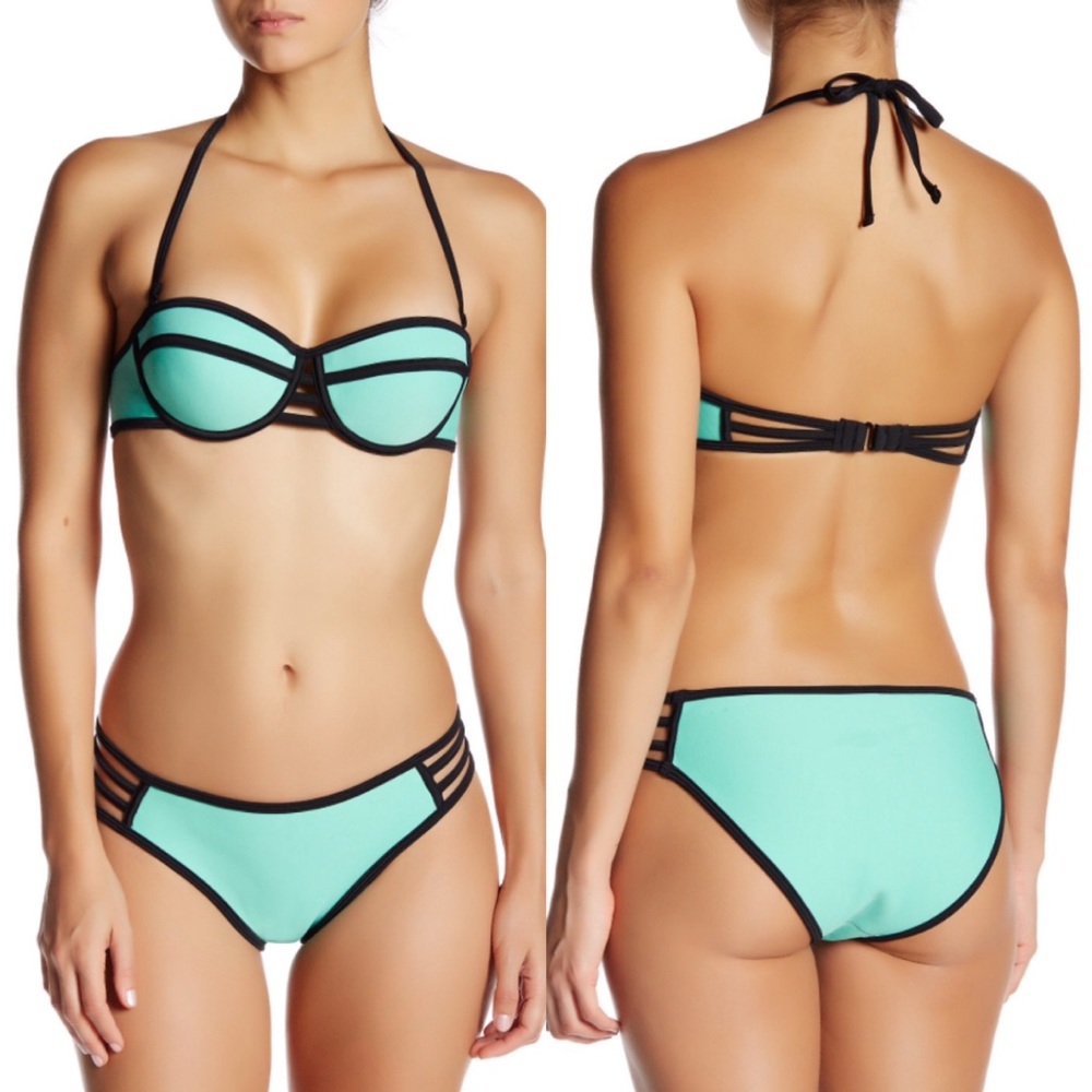 Strappy Neoprene Aqua/Mint Push-Up Surf Bikinis